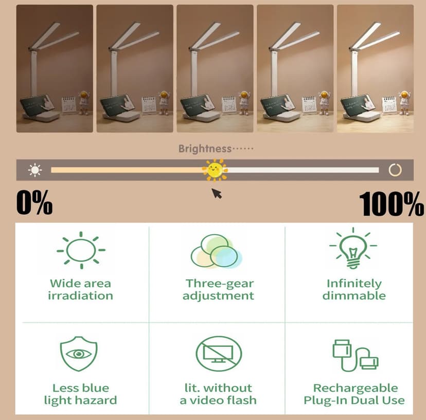 40CM Double Head LED Desk Lamp, 4000mAh Lamp, 3 Dimmable Color Modes, USB Charging Port, Eye Protection Folding Table Lamp for Office Lighting, Reading, Drawing - 3