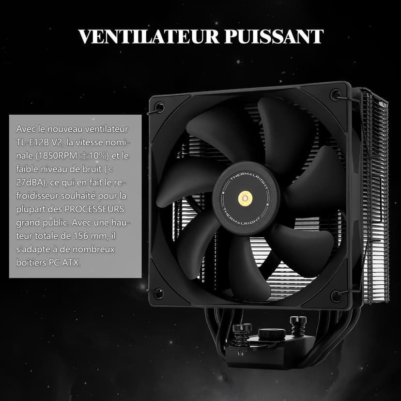 Thermalright Assassin Spirit 120 EVO CPU Cooler, 4 Heat Pipes, 12 cm, Speed 1850 RPM, Black, PWM Fan, Quiet, AMD, AM4, AM5, and Intel 1700, 1150, 1200 - 4