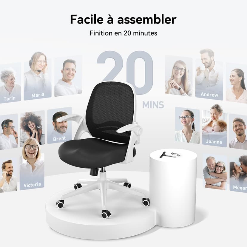 Hbada Office Chair Desk Chair Flip-up Armrest Ergonomic Task Chair Compact 120° Locking 360° Rotation Seat Surface Lift Reinforced Nylon Resin Base, White - 9