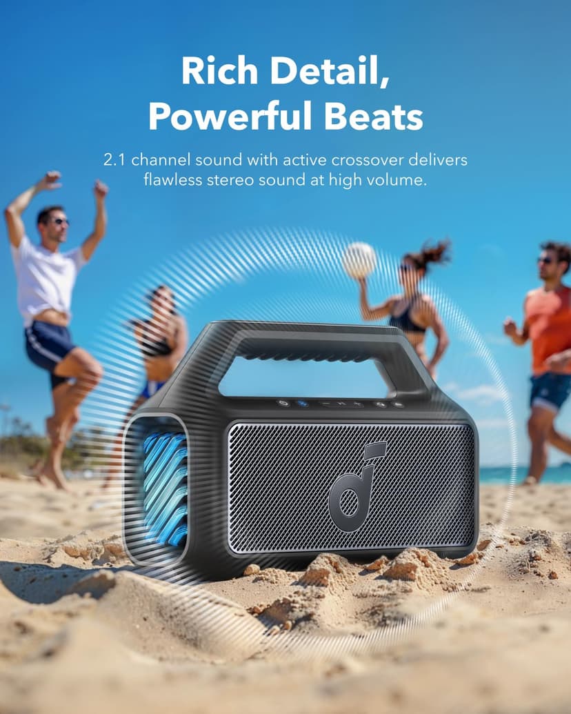 soundcore Anker Boom 2 Bluetooth Speaker, Outdoor Speaker with 80W, Subwoofer, BassUp 2.0, 24H Playtime, IPX7 Waterproof, Floatable, RGB Lights, Custom EQ, USB-C, Portable for Camping, Beach, Garden - 3