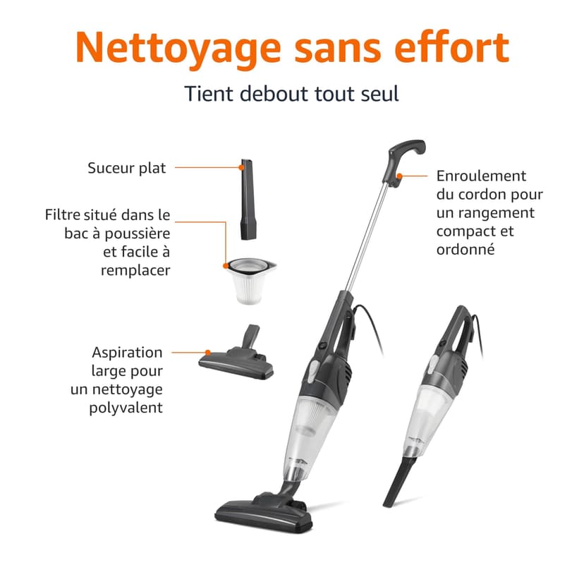 Amazon Basics Aspirateur balai, appareil 2 en 1 avec câble, moteur ECO, filtre Remplaçable, léger, Noir - 2