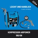 Güde Compresseur Airpower 180/08 (sans huile et nécessitant peu d'entretien, entraînement par courroie, 8 bars, 1100 W, débit effectif 140 l/min, tuyau d'air comprimé de 2,5 m avec raccord rapide - 2