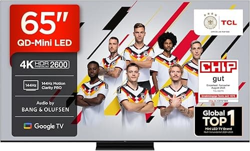 TCL 65C7K 65 Inch QD Mini LED TV, 4K HDR Premium 2600, Smart Google TV with 144Hz Motion Clarity Pro (Dolby Vision IQ & Atmos, CrystGlow HVA Panel, Audio by Bang & Olufsen, Game Master)