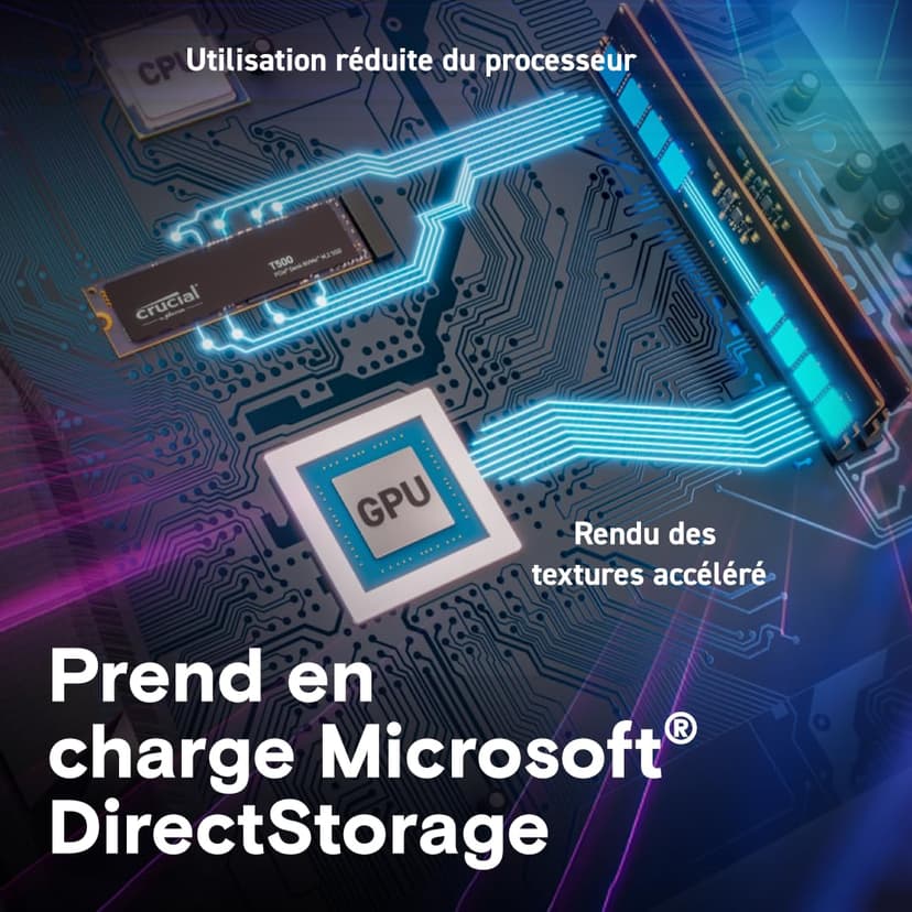 Crucial T500 SSD 2To PCIe Gen4 NVMe M.2, Jusqu’à 7400 Mo/s, TLC NAND, Compatible avec Ordinateur Portable et de Bureau, Disque Dur Interno, Microsoft DirectStorage - CT2000T500SSD8 - 5