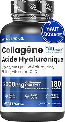 Collagen and Hyaluronic Acid 180 Tablets, 2000mg Hydrolyzed Collagen Quality COLLinstant with Biotin, CoQ10, Zinc, Selenium, Vitamin C & D, Collagen Supplements for Women and Men, Skin, Bones, Joints