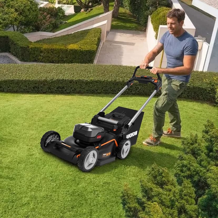WORX Nitro 40V (2x20V) Lawn Mower | PowerShare | WG749E | Includes 2 4Ah Batteries and Dual Charger | 46 cm with traction | Mulching | 7 Height Positions - 7