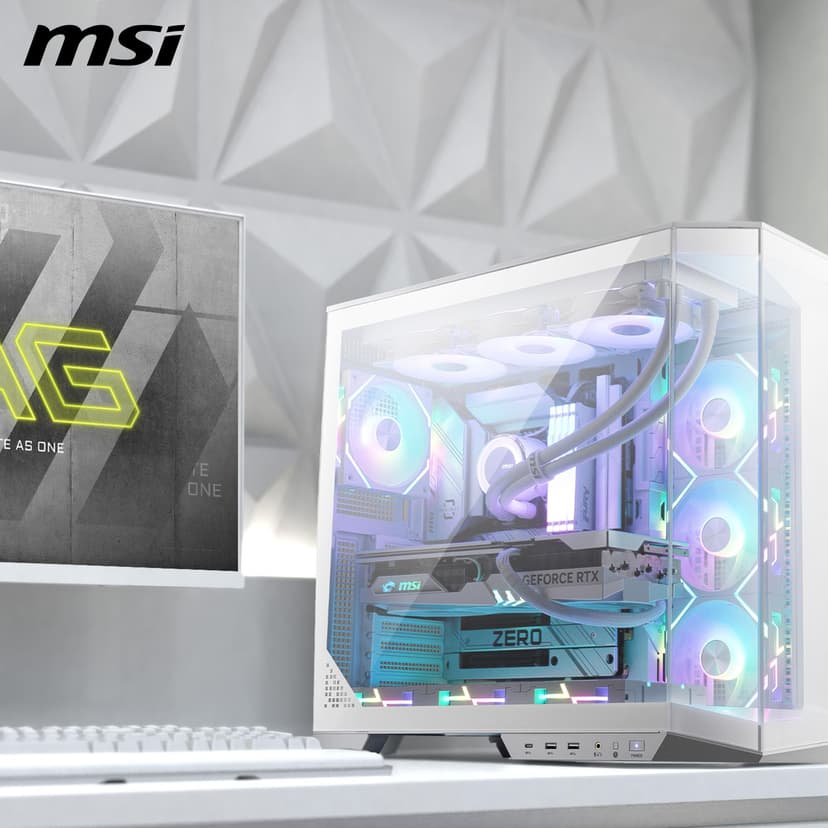 MSI MAG PANO 100L PZ WHITE ATX PC Case - ATX Capacity, Verical GPU Installation Bracket, GPU Holder, Dust Filters, Swinging Storage Bracket, Dual-chamber, USB 20Gbps Type-C - 8