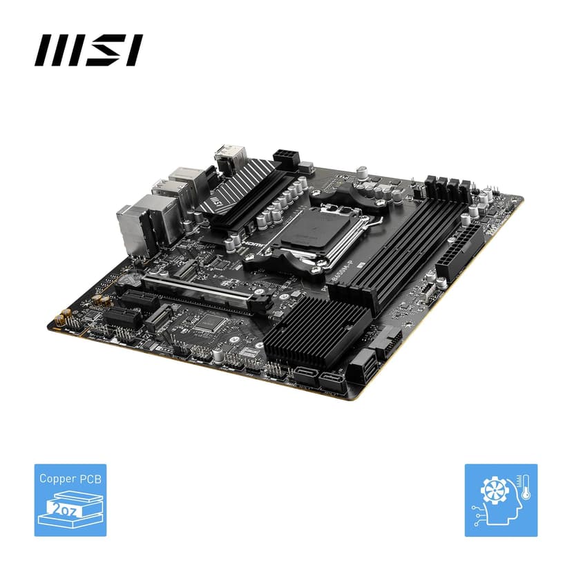 MSI PRO B650M-P Motherboard, Micro-ATX - Supports AMD Ryzen 9000/8000 / 7000 Series Processors, AM5 - DDR5 Memory Boost 6000+MHz/OC, 1 x PCIe 4.0 x16, 2 x M.2 Gen4, 2.5G LAN - 4