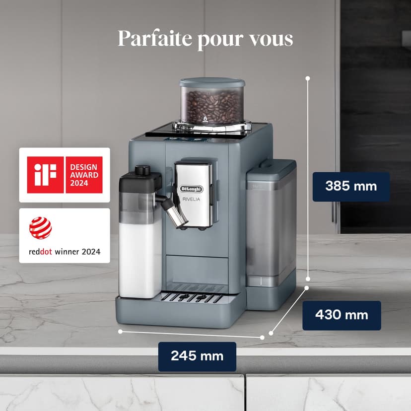 Delonghi Rivelia EXAM440.55.G, Fully Automatic Coffee Machine with LatteCrema Hot, Automatic Milk Frother, Compact Size Bean to Cup Coffee Machine, 16 Recipes, Full Touch Colored Display, Pebble Grey - 3