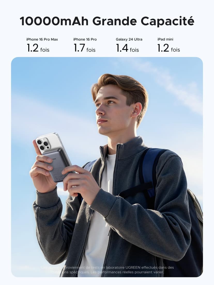 UGREEN Nexode Qi2 15W Batterie Externe 10000mAh 20W Certifié Compatible avec MagSafe iPhone 17 16 15 14 13 12 Air Plus Pro Max Power Bank Induction USB C Charge Rapide Chargeur Portable Magnétique - 3