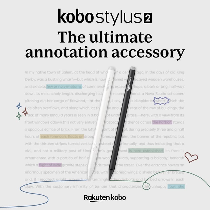 Kobo Stylus 2 | White | Mark Up, Write Notes and Make Highlights | Rechargeable via USB-C |Compatible with 7" Libra Colour eReader & Kobo Sage eReader - 7