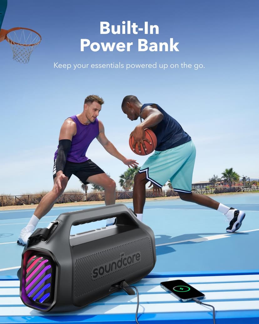 soundcore Anker Boom 2 Plus Outdoor Speaker, Bluetooth Speaker with 140W, 2+2 Channel, BassUp 2.0, 20H, Fast Charge, IPX7 Waterproof, RGB Lights, USB-C, Power Bank, for Camping, Beach, Garden - 7