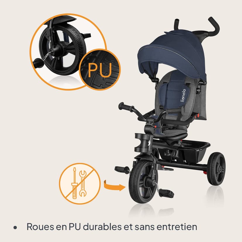 LIONELO Haari Tricycle bébé évolutif jusqu'à 25 kg, vélo de Marche vélo pour Les Enfants Plus âgés, siège réversible, Grand Panier Sac, Porte-gobelet, Roue Libre - 4