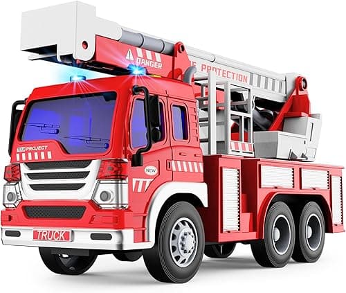 GizmoVine Gros Camion de Pompier, Véhicule Pompiers XXL avec Échelle, Sonore et Lumineux, Grand Realiste Maquette Camions, Voiture à Friction Jouet, Cadeau Enfant 3 4 5 6 7 8 Ans - Rouge