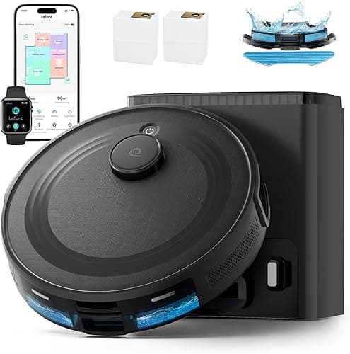 Lefant M2 Plus Aspirateur Robot Laveur avec Station 6000Pa Vidage Automatique Poussière,Navigation Laser Cartographie,Évitement d'obstacles PSD,Idéal pour Poils d'animaux/Tapis, WiFi/App/Alexa, Noir