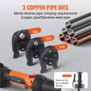 VEVOR Kit d'outils de sertissage de tuyaux électriques alimentés avec 2 batteries 18 V 2,0 Ah, pince à sertir professionnelle, avec mâchoires V15, V22, V28, chargeur rapide et étui de transport, 360° - 3