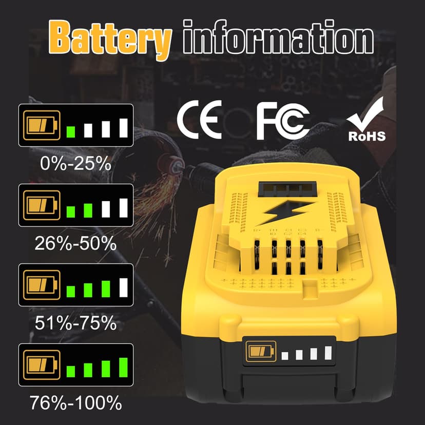 2Pcs Remplacement pour DeWalt Batterie 18V 5.0Ah DCB182 DCB180 DCB184 DCB200 DCB182 DCB181 DCB201 Outil Batterie Goodexo(Jaune Vert) - 4