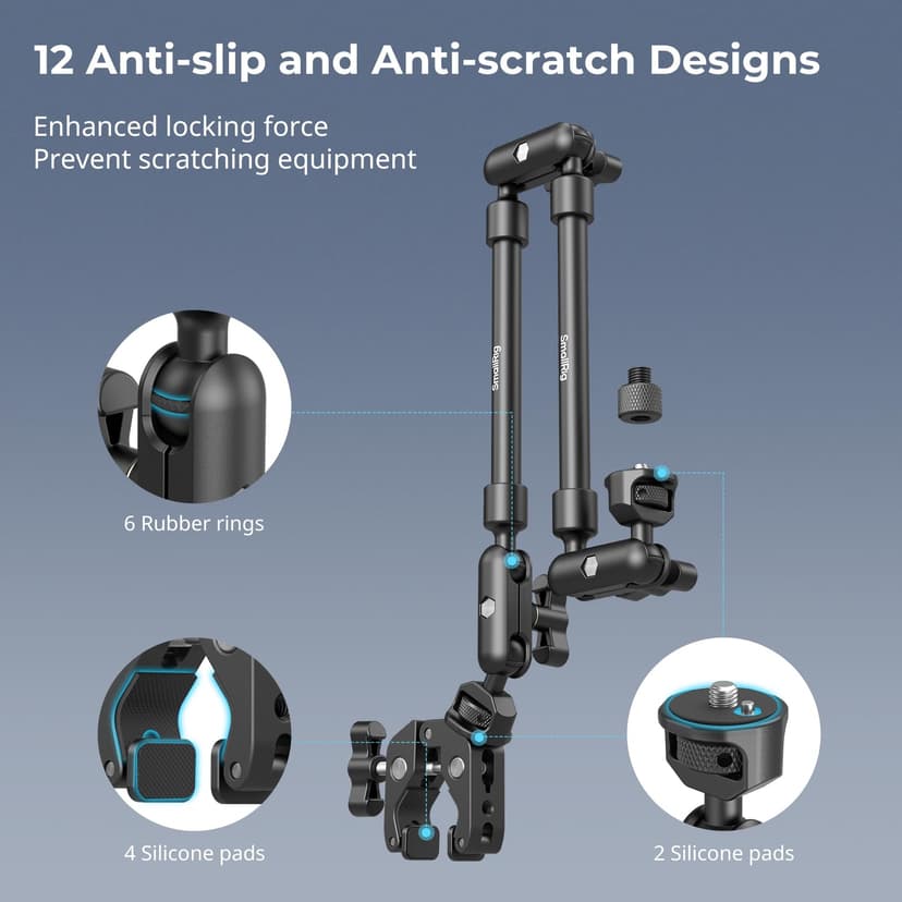 SMALLRIG 22" Magic Arm w Clamp, Flexible Desk Camera Mount & Clamp, Articulating Friction Boom Arm w Thread Adapter, for Light, Webcam, Mic, Action Camera - 4766 - 6