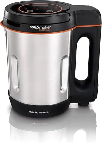 Morphy Richards Compact Soup Maker, 1L, Blend, Smooth and Chunky Soup, Smoothies, Quick and Easy Cooking, 900W, Black & Stainless Steel, 501021