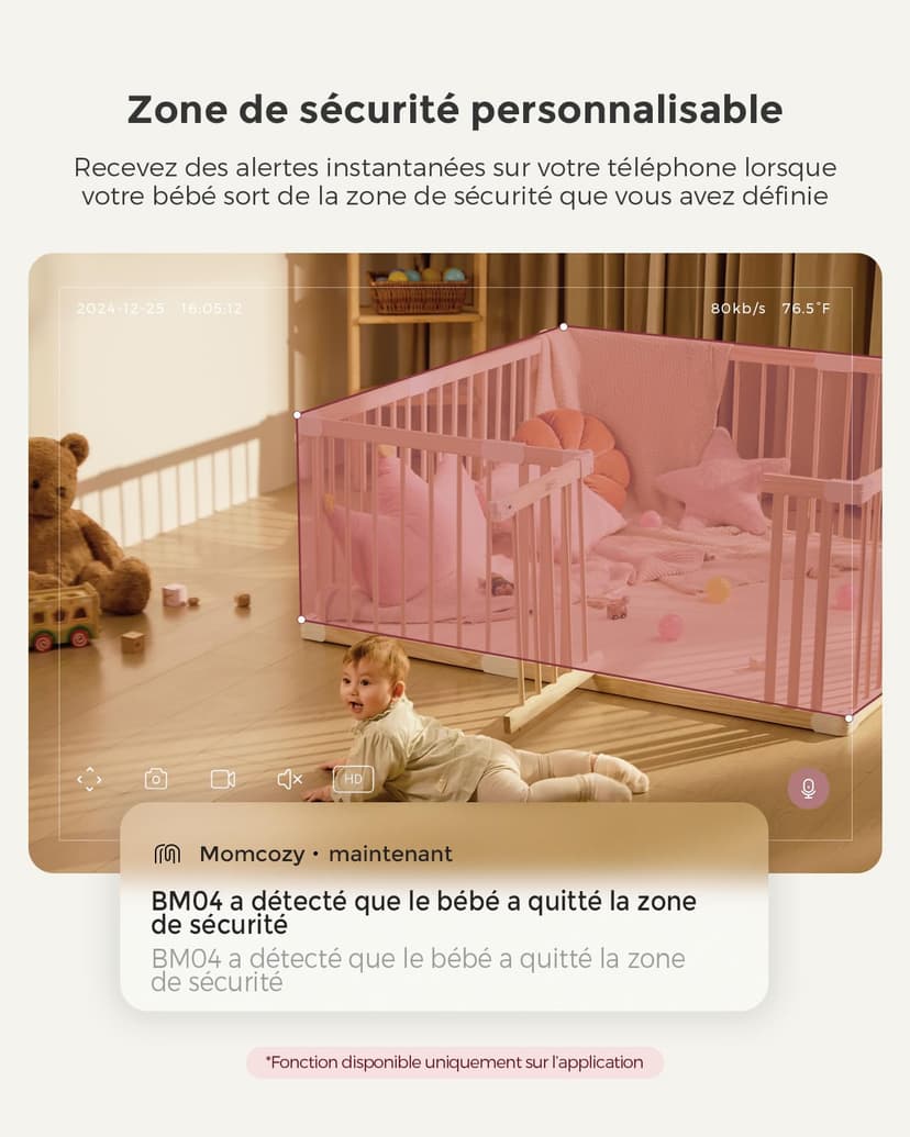 momcozy Moniteur Bébé WiFi 2 Caméra HD 5" 1080P Fixation Murale, Détection Mouvements/Pleurs, Périmètre Sécurisé, Vision Nocturne Claire, Batterie 5000mAh, Interphone 2 Sens, Enregistrement Vidéo​ - 5