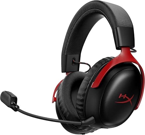 HyperX Cloud III S – Casque de Jeu sans Fil, multiplateforme, 2,4 GHz, Bluetooth, autonomie Jusqu’à 120 Heures, 2,4 GHz, transducteurs inclinés de 53 mm, Microphone détachable de 10 mm – Noir-Rouge