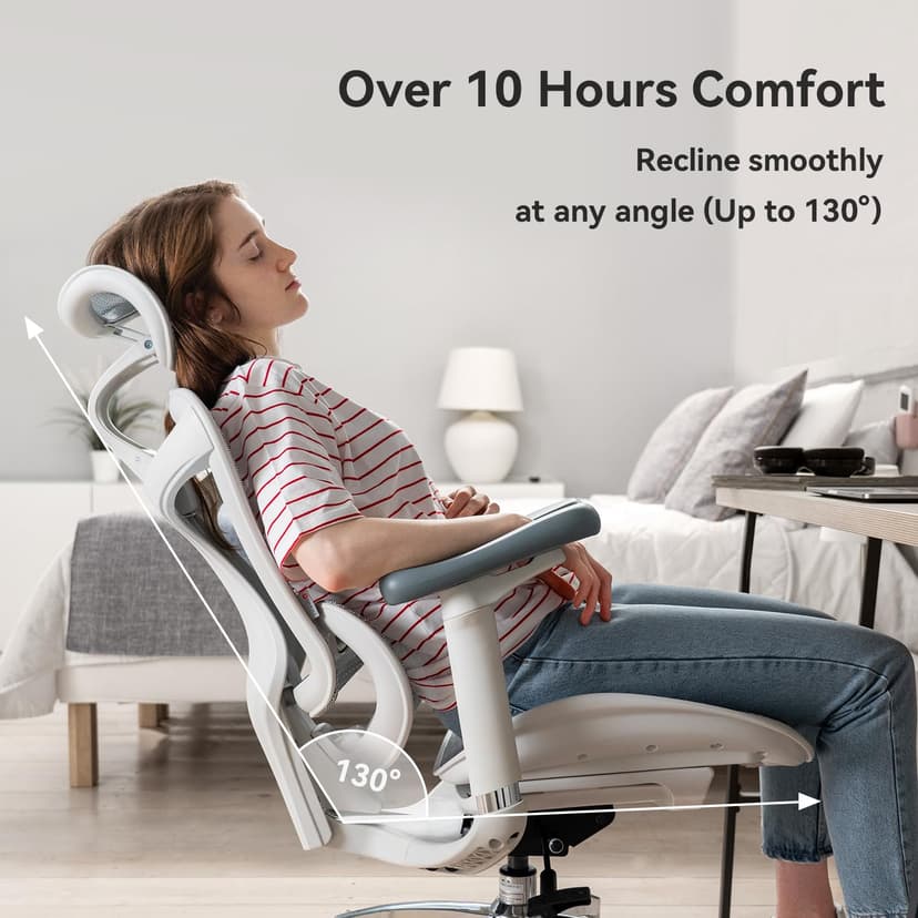 SIHOO Doro C300 Ergonomic Office Chair with Ultra Soft 3D Armrests, Dynamic Lumbar Support for Home Office Chair, Adjustable Backrest Desk Chair (White) - 3
