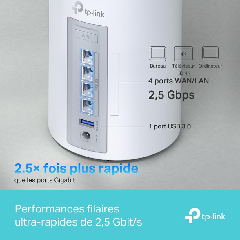 TP-Link Deco WiFi 7 Mesh BE9300 Deco Tri-Band BE65(3-Pack), Ethernet Port/Fibre 2.5 Gbps, WiFi Speed up to 9 Gbps, WPA3, 320 MHz Channels, 6 GHz - 6