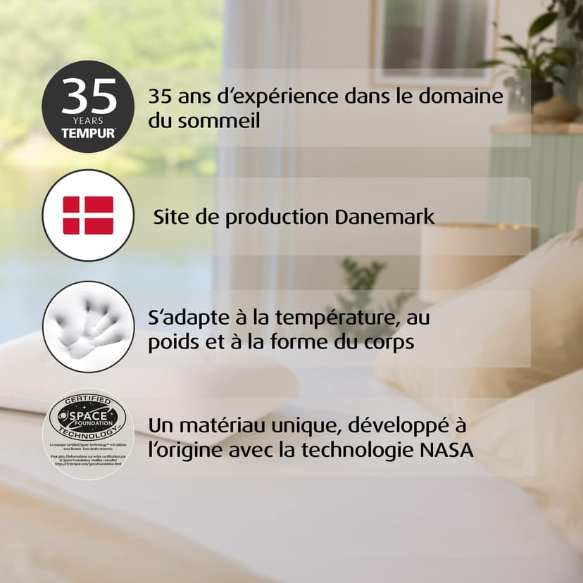 TEMPUR Oreiller de sommeil Symphony, Mousse à mémoire de forme, oreiller ergonomique de soutien cervical pour dormeurs sur le dos et sur le côté, soutien ferme, L (63 x 43 x 14 cm), Blanc - 4