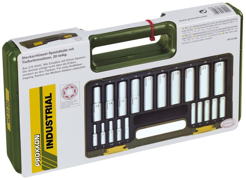 Proxxon 23292 Specialty Socket Set, 0 V, Silver/Green, 1/4-1/2-Inch, Set of 20 Piece - 5