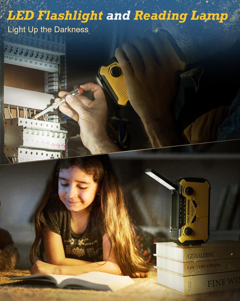 PRUNUS J-369 Wind Up Radio Solar, AM/FM Emergency Hand Crank Radio, Battery Radio with 3000mAh Power Bank, LED Torch, SOS Alarm, USB Phone Charger Perfect for Emergencies & Outdoor Survival - 4