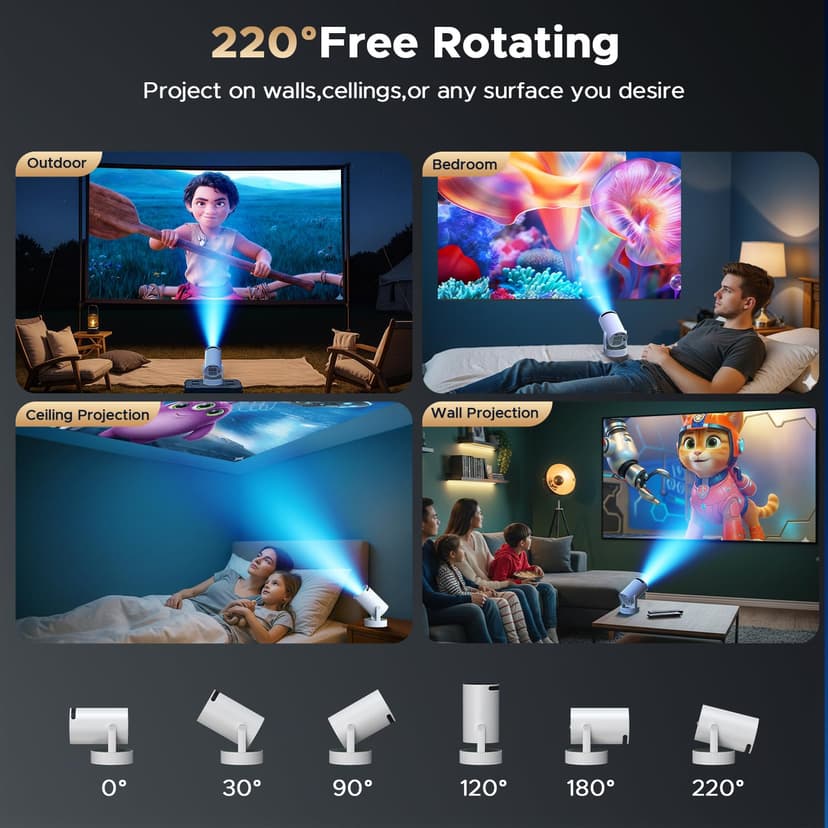 Battery Powered Projector, Mini 4K projector for bedroom, 220° Rotatable Stand Auto Keystone, Portable Projectors for Home Cinema Backyard Camping Outdoor - 6