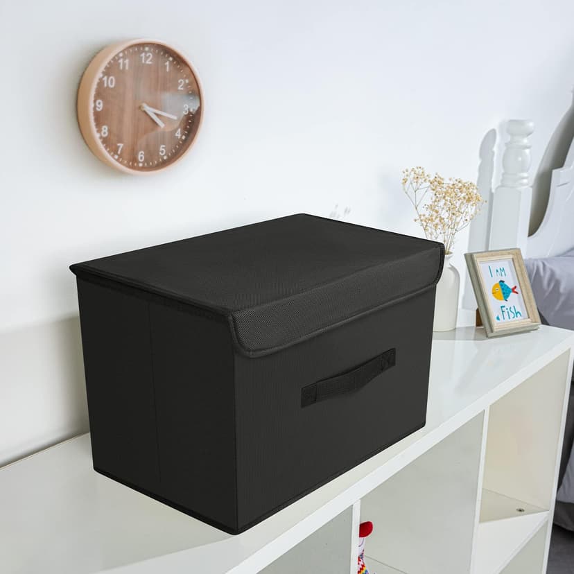 DIMJ Lot de 4 boîtes de rangement pliables avec couvercles, bacs de rangement pliables avec poignée, panier de rangement en tissu pour vêtements, jouets, livres - 5