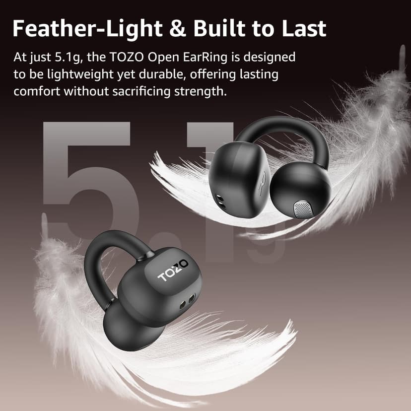 TOZO OpenEarRing Écouteurs Bluetooth sans Fil Ecouteurs Bluetooth 5.1 Ultraléger avec Réduction IA de Bruit ORIGX Acoustique EQs Ajustement 40H d'Autonomie LED Écran USB Type C IPX5 Noir - 3