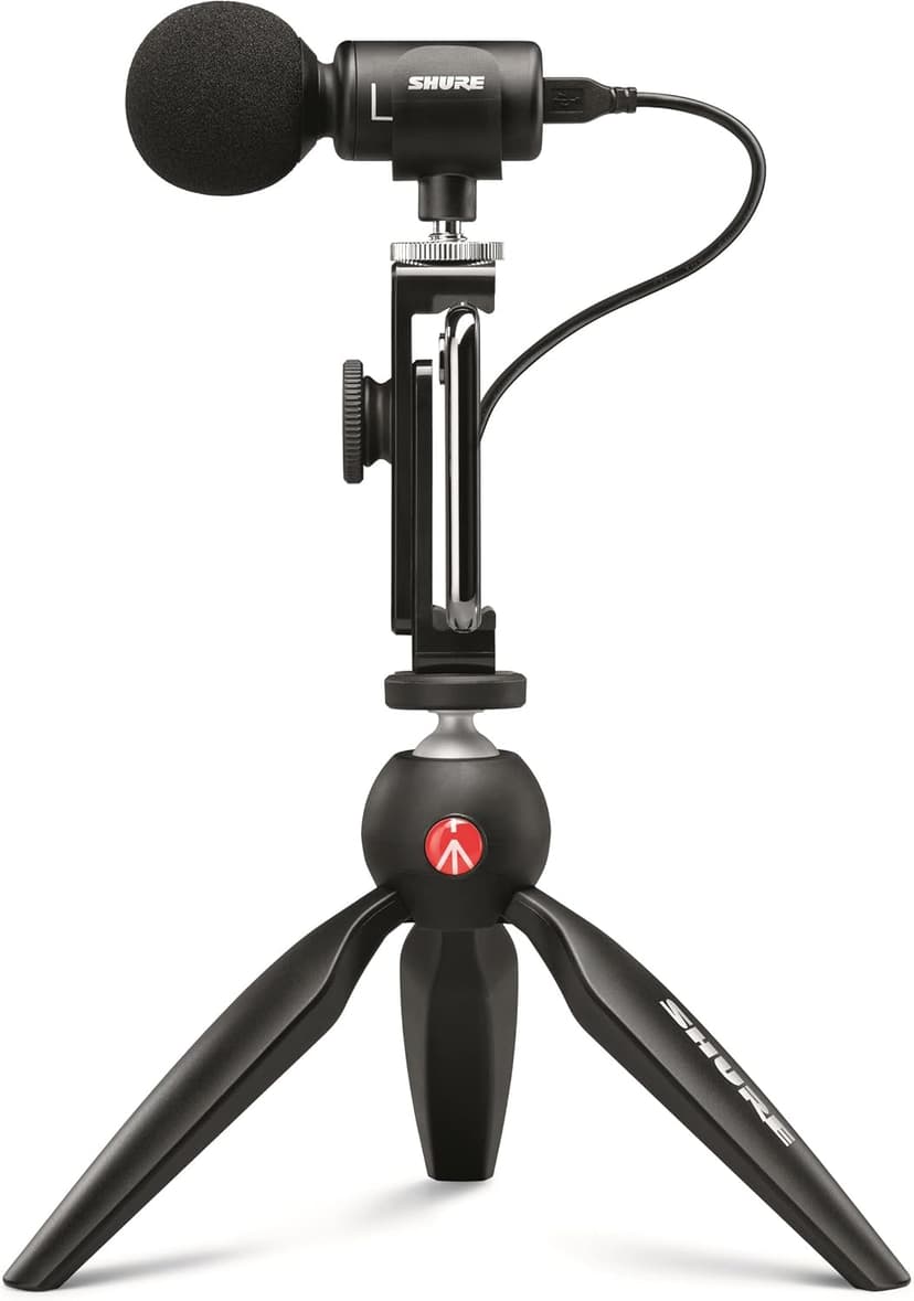 Shure MV88+ Video Kit - Digital Stereo Condenser Microphone for Apple and Android, with Manfrotto PIXI Tripod, Phone Clamp, Mount, iOS and USB-C Cables for Next-Level Compatibility and Connectivity - 1