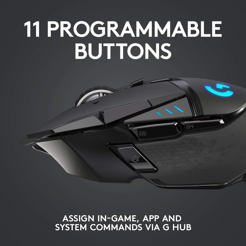 Logitech G502 Lightspeed Wireless Gaming Mouse, Hero 25K Sensor, 25,600 DPI, RGB, Adjustable Weights, 11 Programmable Buttons, Long Battery Life, POWERPLAY-Compatible, PC/Mac - Black - 4