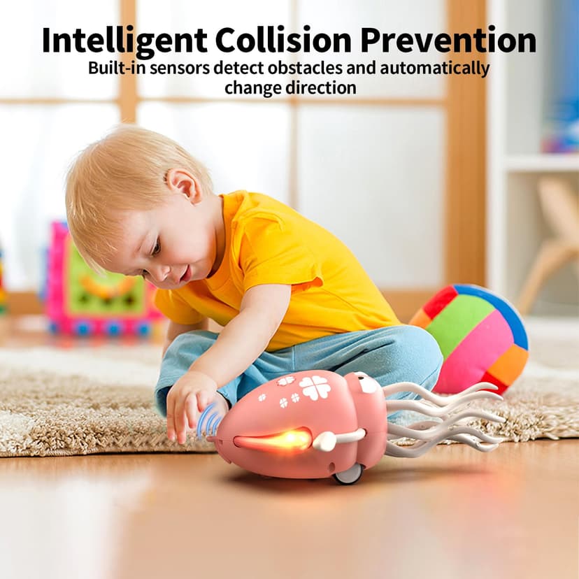 Smalody Smart Dancing Octopus Toy with LED Lights and Music, Rechargeable Interactive Baby Toys with Obstacle Avoidance, Ideal Sensory Gift for Christmas and Birthdays (Red) - 4