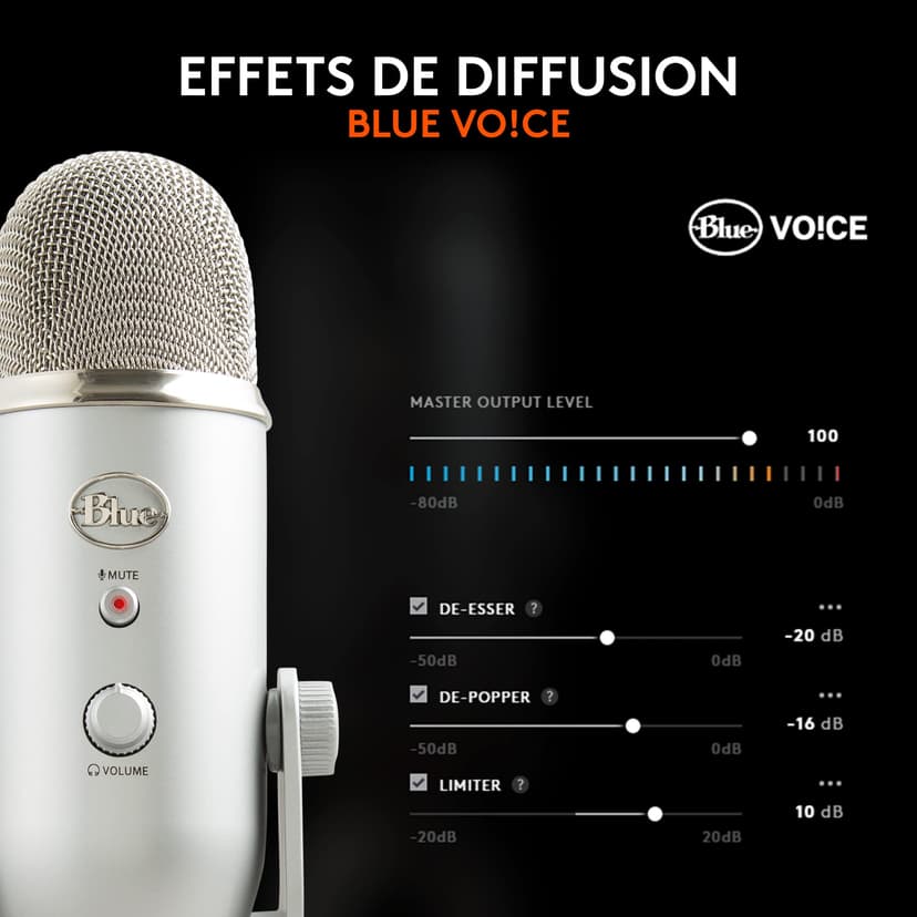 Blue Microphones Yeti, Micro USB pour Enregistrer, Streaming, Gaming, Podcast, Micro Gaming condensateur, Micro PC & Mac avec Effets Blue VO!CE, Support ajustable, Plug and Play - Argent - 3