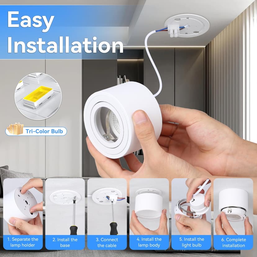CANMEIJIA Surface Ceiling Spotlight Dimmable LED Ceiling Spotlight 7W Ø80x50mm Extra Flat 30° Pivotable 3000K/4000K/6500K Ceiling Spotlights Aluminium Downlight Round White 4 pcs - 9