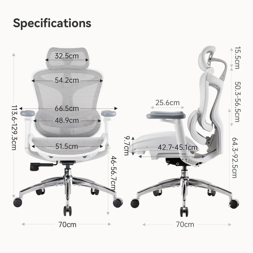 SIHOO Doro C300 Ergonomic Office Chair with Ultra Soft 3D Armrests, Dynamic Lumbar Support for Home Office Chair, Adjustable Backrest Desk Chair (White) - 7