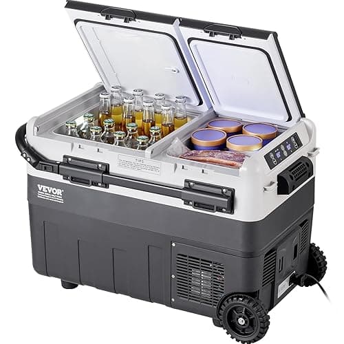 VEVOR Réfrigérateur Portable à Compression 50 L, Glacière de Voiture 12 V, Mini Frigo à Double Zone, Température Réglable -20 °C à 20 °C, Congélateur Portable avec Roues pour Camion Bateau Camping