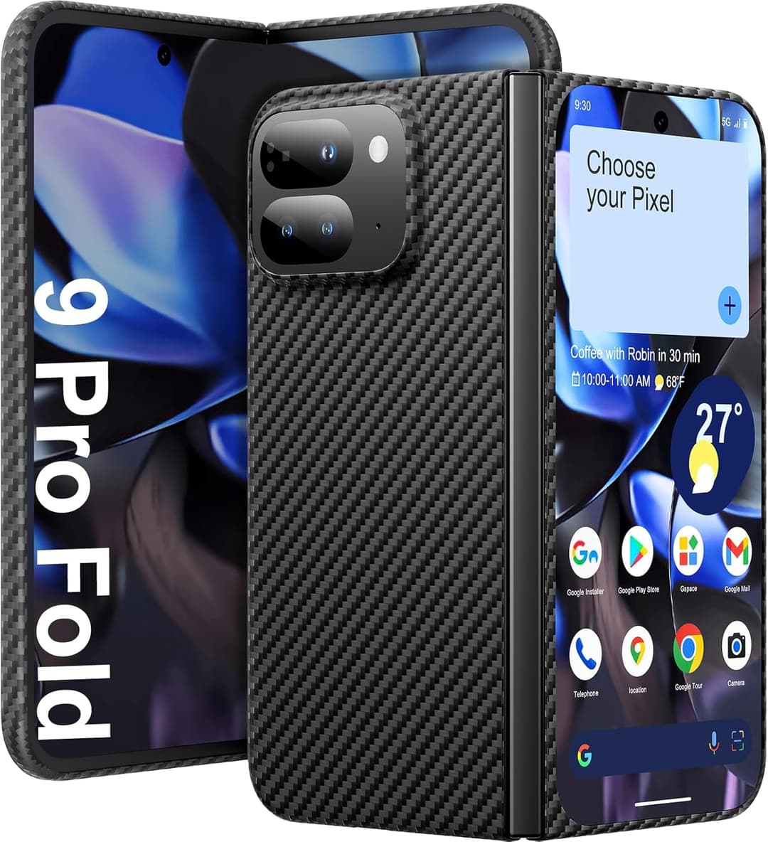 memumi Fibra Aramidica Custodia per Google Pixel 9 Pro Fold, Ultra Sottile, Protezione Anticaduta di Grado Militare Cover, 1500D Minimalismo