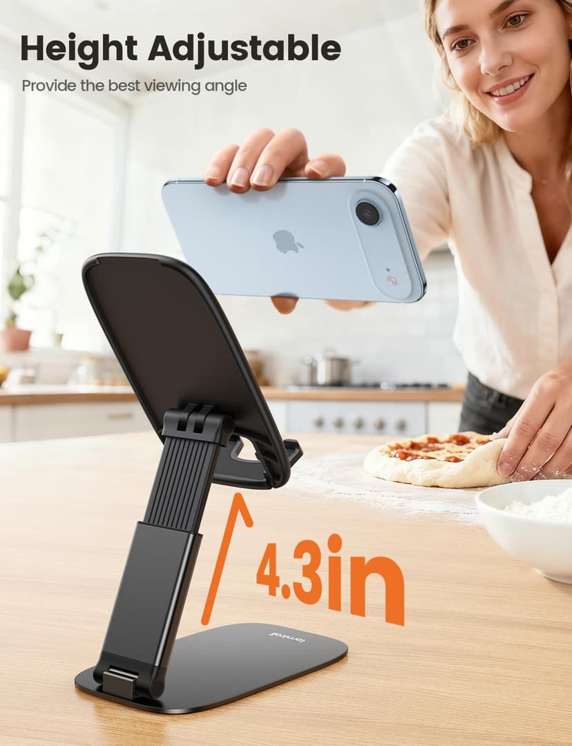 Lamicall Cell Phone Stand for Desk - [Ultra-Thin] Foldable Mobile Phone Holder, Height Adjustable Phone Stand for iPhone 17 16 15 14 13 12 Pro Max Plus Air Mini, Samsung S25 S24, 4"-8" Mobile Phones - 2
