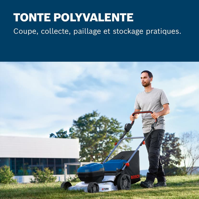 Bosch Professional 18V System tondeuse à gazon sans-fil GRA 18V2-46 (largeur coupe : 46 cm, réglage de hauteur dans 6 positions, sac ramassage en toile 60 l, 2 clés coupe-circuit, bouchon mulching) - 4
