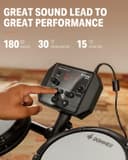 Donner DED-80 Electric Drum Kit, Electronic Drum Sets for Beginner with 4 Quiet Mesh Drum Pads, 2 Switch Pedal, 180+ Sounds, Throne, On-Ear Headphones, Sticks, and Melodics Lessons Included Black - 5