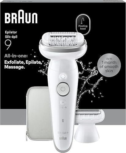 Braun Silk·épil 9 Epilator for Women, 9-041, Silver - Pivoting Head for Easy Hair Removal, Wet & Dry Use, Shaver Head, Trimmer Comb, Lasting Smooth Skin