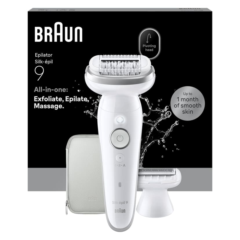 Braun Silk·épil 9 Epilator for Women, 9-041, Silver - Pivoting Head for Easy Hair Removal, Wet & Dry Use, Shaver Head, Trimmer Comb, Lasting Smooth Skin - 1