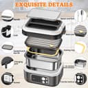 Electric Lunch Box 100 W, Electric Lunch Box 1.5 L Heat Box Insulated Heat Box Automatic Heating Function with Insulated Bag, Fork & Spoon and Removable Divider Plate - 3