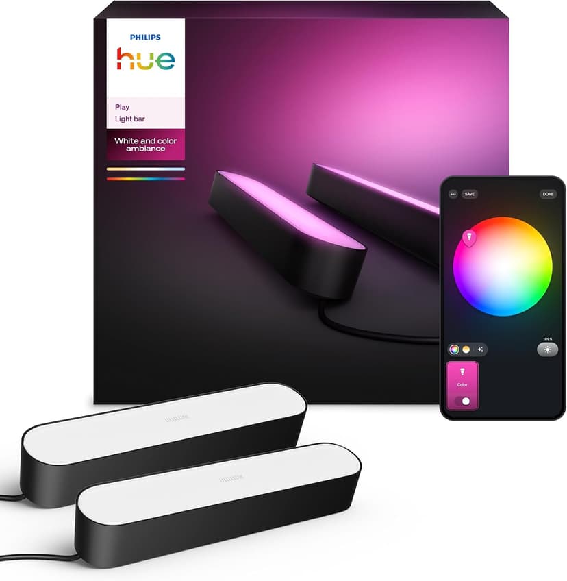 Philips Hue Play White and Colour Ambiance Smart Light Bar Double Pack Base Unit, Entertainment Lighting for TV and Gaming (Works with Alexa, Google Assistant and Apple HomeKit), Black - 1