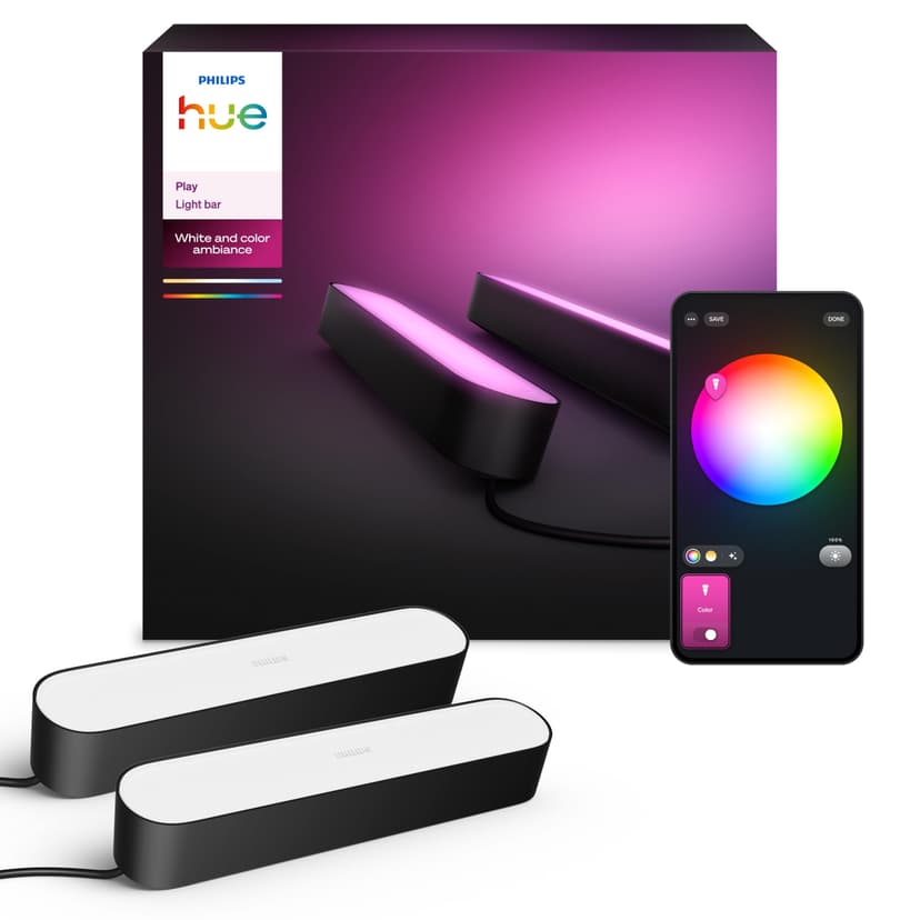 Philips Hue Play White and Colour Ambiance Smart Light Bar Double Pack Base Unit, Entertainment Lighting for TV and Gaming (Works with Alexa, Google Assistant and Apple HomeKit), Black - 1