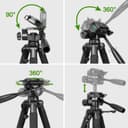 Huepar Lightweight 172cm Adjustable Laser Level Tripod with 3-Way Swivel Pan Head, Portable Handle, Bubble Level, Quick Release Plate with 1/4" Screw Mount & 5/8" UNF Adapter Nut - Camera Tripod T16A - 6